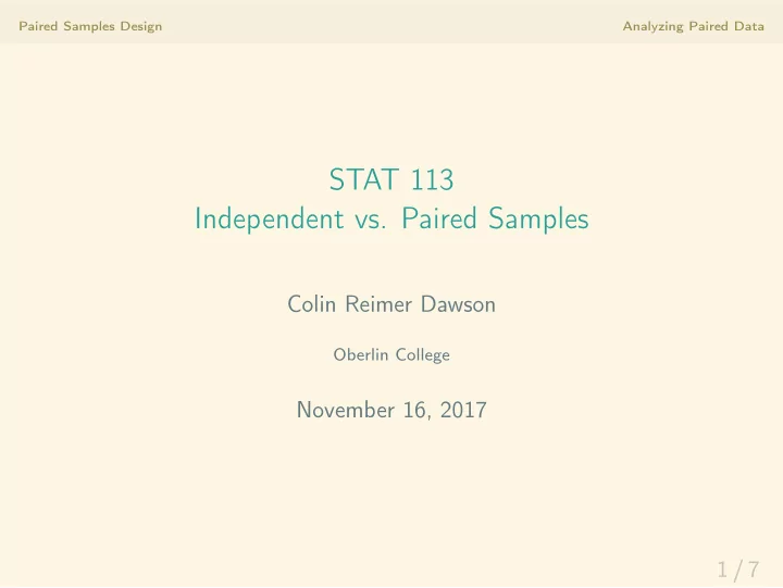 stat 113 independent vs paired samples
