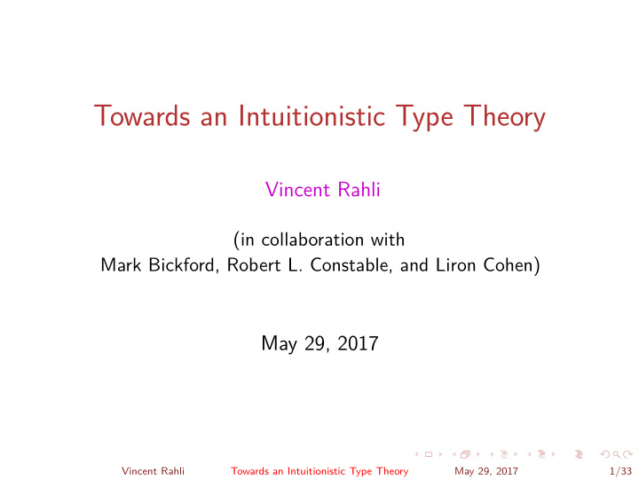 towards an intuitionistic type theory