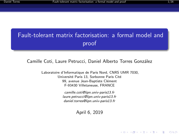 fault tolerant matrix factorisation a formal model and