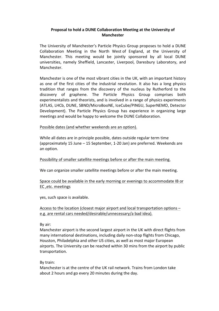 proposal to hold a dune collaboration meeting at the