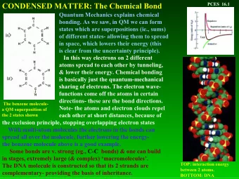 CONDENSED MATTER: The Chemical Bond  PCES  16.1  Quantum Mechanics explains chemical  bonding. As