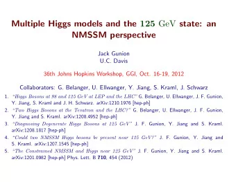Multiple Higgs models and the 125 GeV state: an  NMSSM perspective  Jack Gunion  U.C. Davis  36th