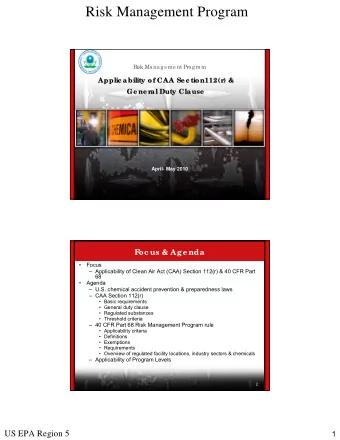 Risk Management Program  Risk Manage me nt Pro gram  Applic a bility of CAA Se c tion112(r  ) &amp;