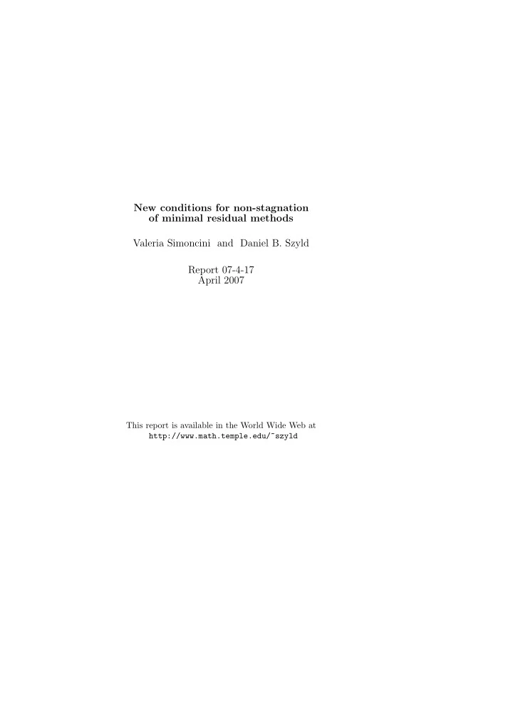 new conditions for non stagnation of minimal residual