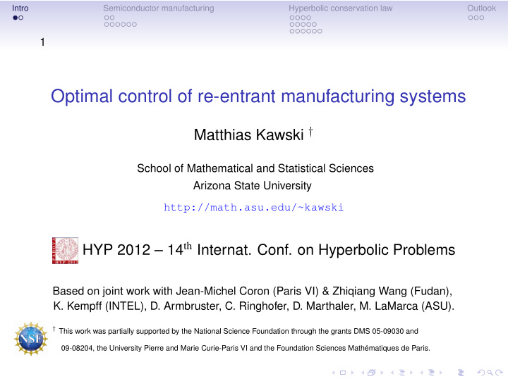 optimal control of re entrant manufacturing systems