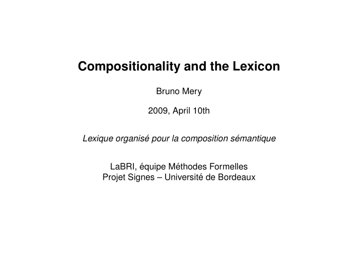 compositionality and the lexicon