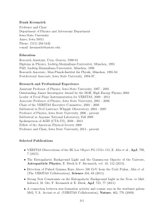 Frank Krennrich  Professor and Chair  Department of Physics and Astronomy Department  Iowa State