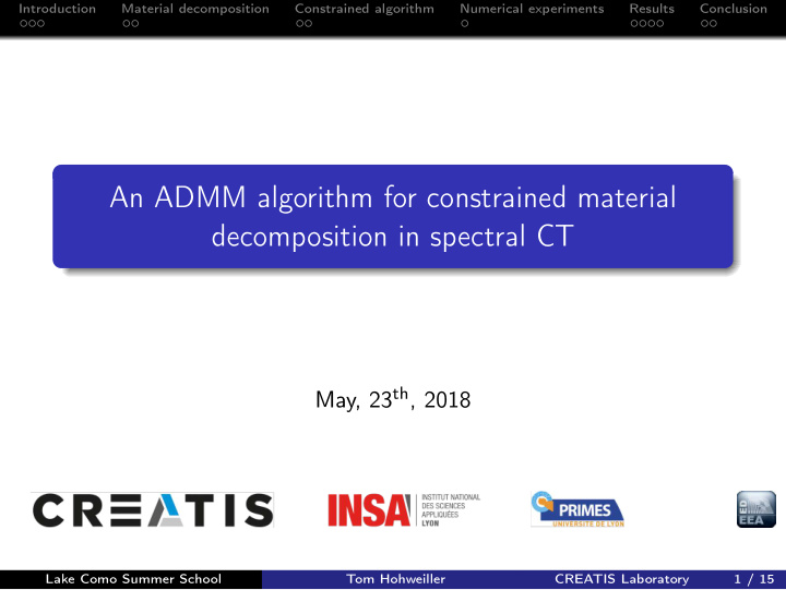 an admm algorithm for constrained material decomposition