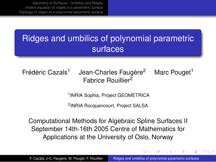 ridges and umbilics of polynomial parametric surfaces