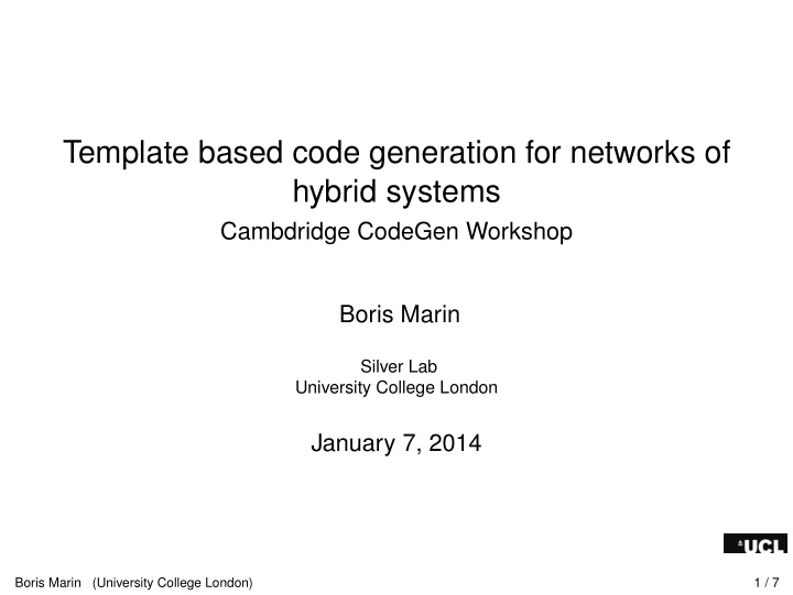 template based code generation for networks of hybrid