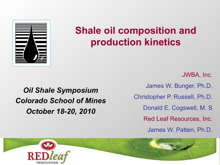 shale oil composition and production kinetics
