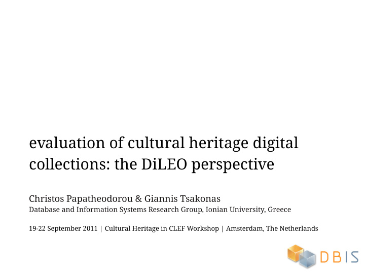 evaluation of cultural heritage digital collections the