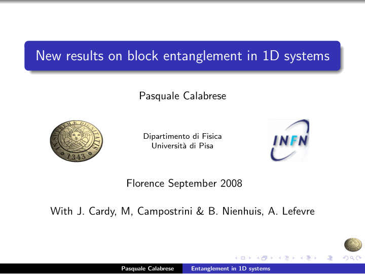 new results on block entanglement in 1d systems