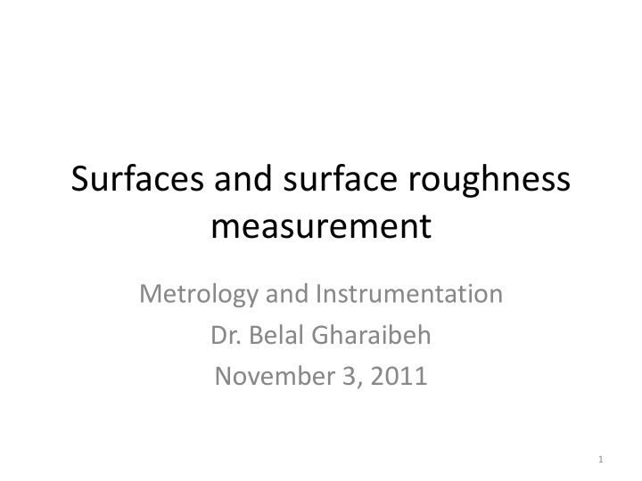 surfaces and surface roughness measurement