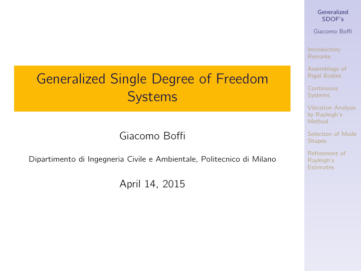 generalized single degree of freedom