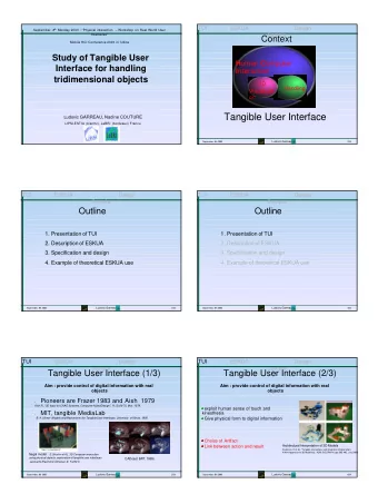 Tangible User Interface  Ludovic GARREAU, Nadine COUTURE  LIPSI-ESTIA (biarritz), LaBRI (bordeaux)