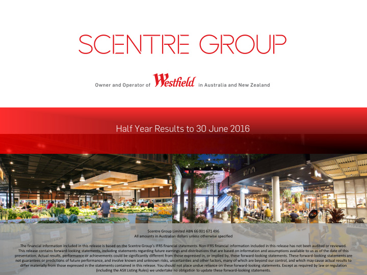 half year results to 30 june 2016