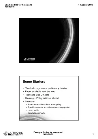 The Role of Water Markets   Some Observations  Lin Crase  Some Starters   Thanks to