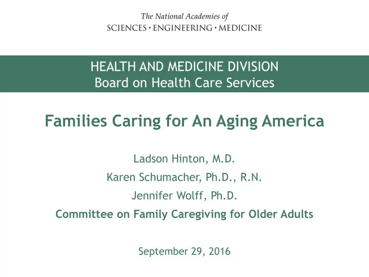 families caring for an aging america