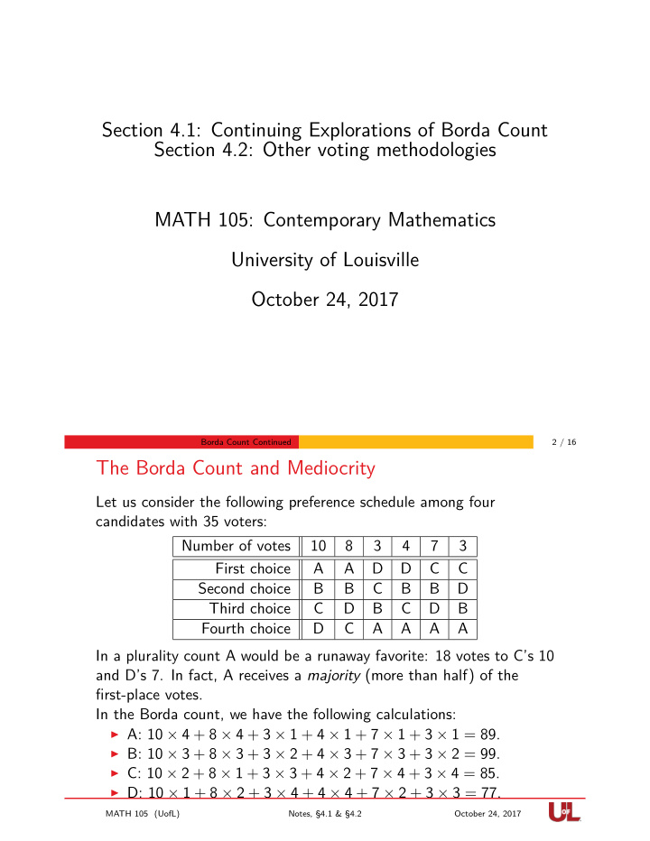 section 4 1 continuing explorations of borda count