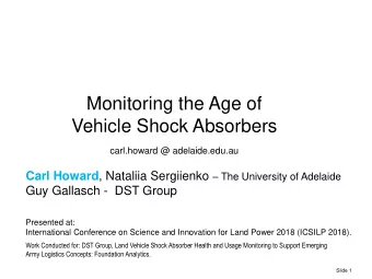 Vehicle Shock Absorbers  carl.howard @ adelaide.edu.au Carl Howard , Nataliia Sergiienko  The