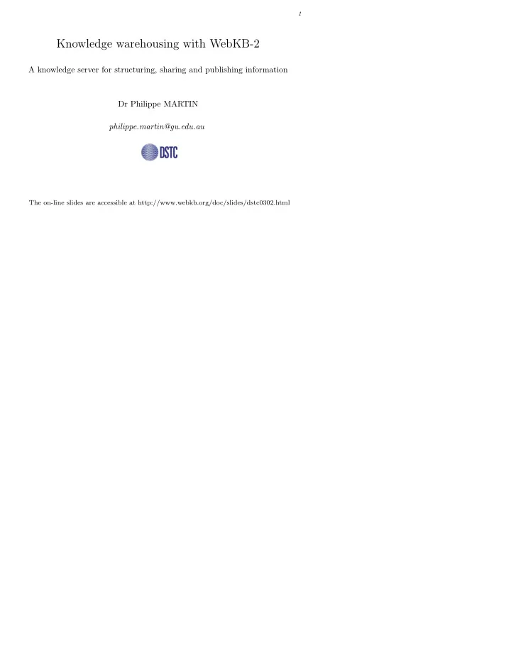 knowledge warehousing with webkb 2