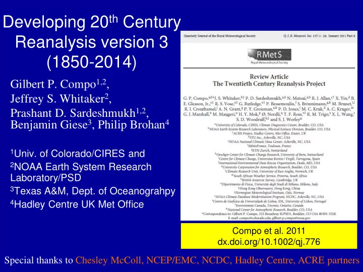 reanalysis version 3 1850 2014