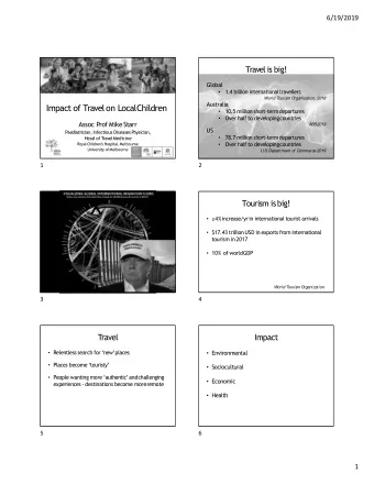 X  Tourism is big!   4%increase/yr in international tourist arrivals  $17.43 trillion USD