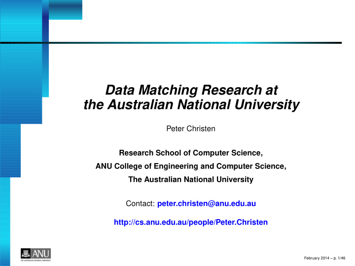 data matching research at the australian national