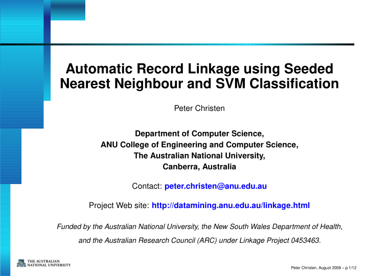 automatic record linkage using seeded nearest neighbour