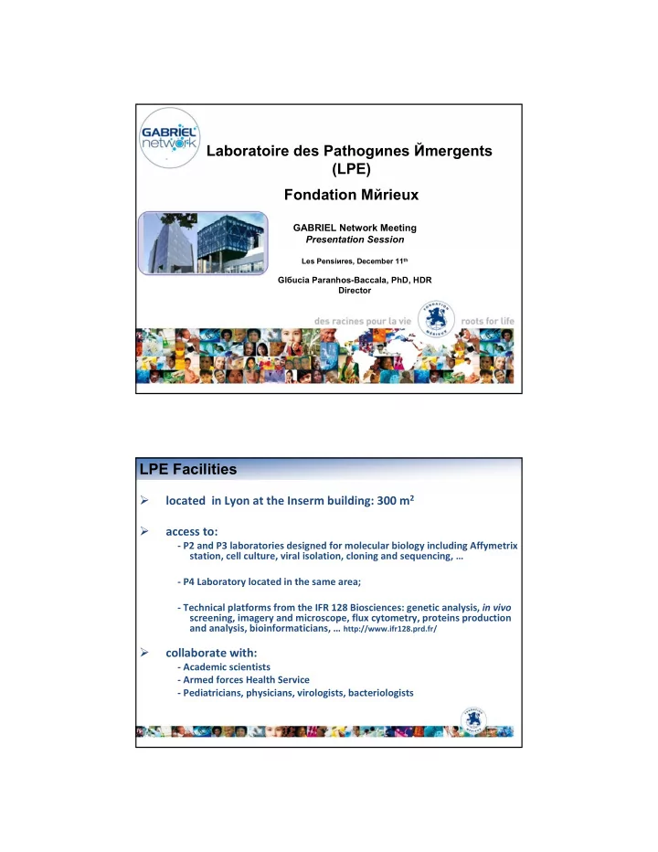 laboratoire des pathog nes mergents lpe fondation m rieux