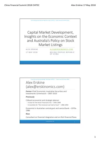 Capital Market Development,  Insights on the Economic Context  and Australias Policy on Stock