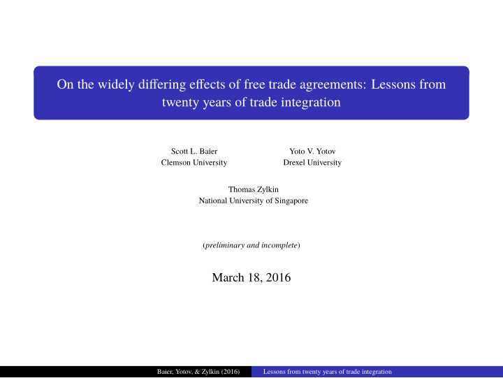 on the widely differing effects of free trade agreements