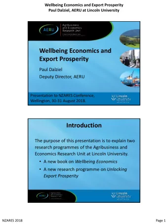 Introduction  The purpose of this presentation is to explain two  research programmes of the