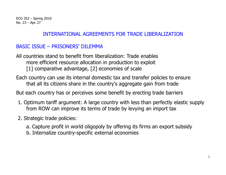 international agreements for trade liberalization basic