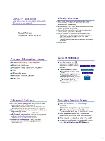 1  Entity / Relationship Diagrams  Keys in E/R Diagrams  Every entity set must have a key which is