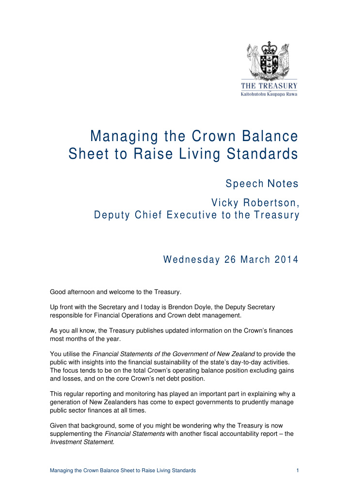 managing the crown balance sheet to raise living standards