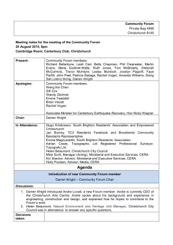 Agenda  Introduction of new Community Forum member  Darren Wright  Community Forum Chair