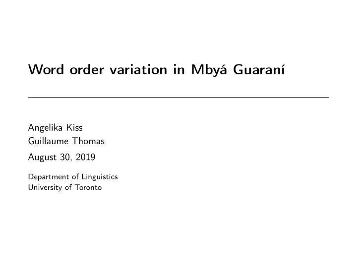 word order variation in mby guaran
