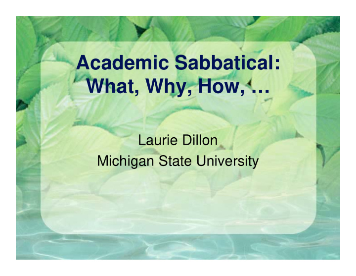 academic sabbatical what why how