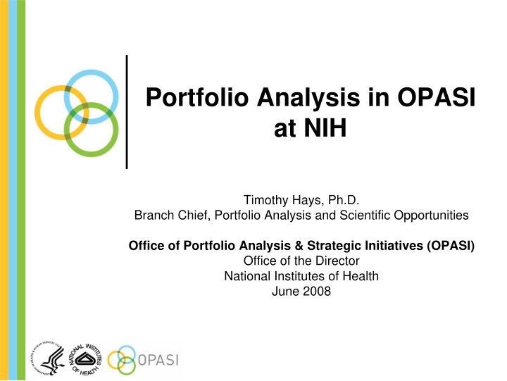 portfolio analysis in opasi at nih