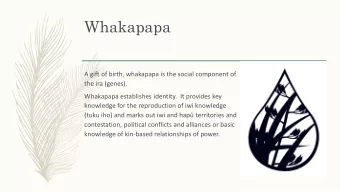 Whakapapa  A gift of birth, whakapapa is the social component of  the ira (genes).  Whakapapa