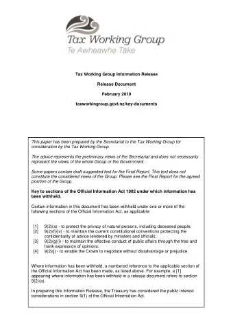 Tax Working Group Information Release  Release Document  February 2019