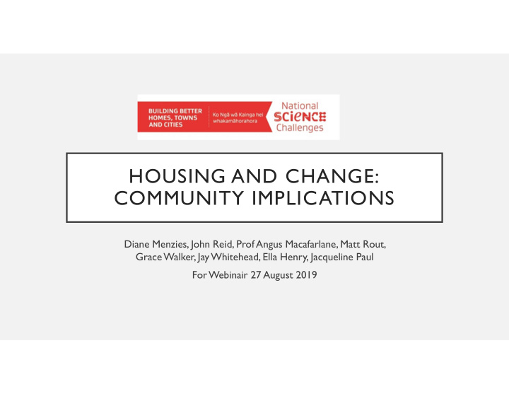 housing and change community implications