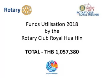 Funds Utilisation 2018  by the  Rotary Club Royal Hua Hin  TOTAL - THB 1,057,380  Pranburi National