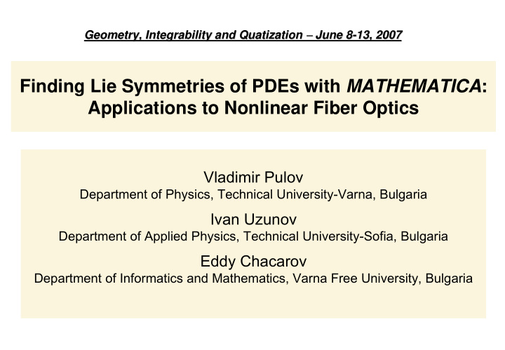 finding lie symmetries of pdes with mathematica