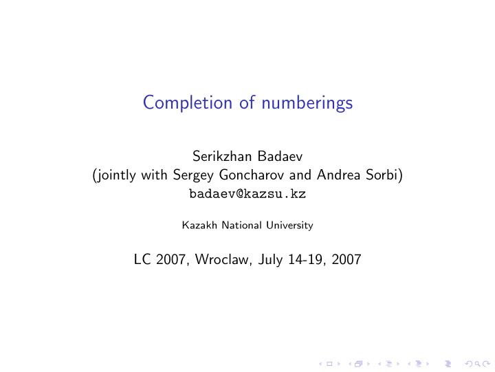 completion of numberings