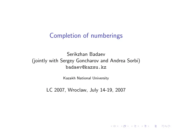completion of numberings