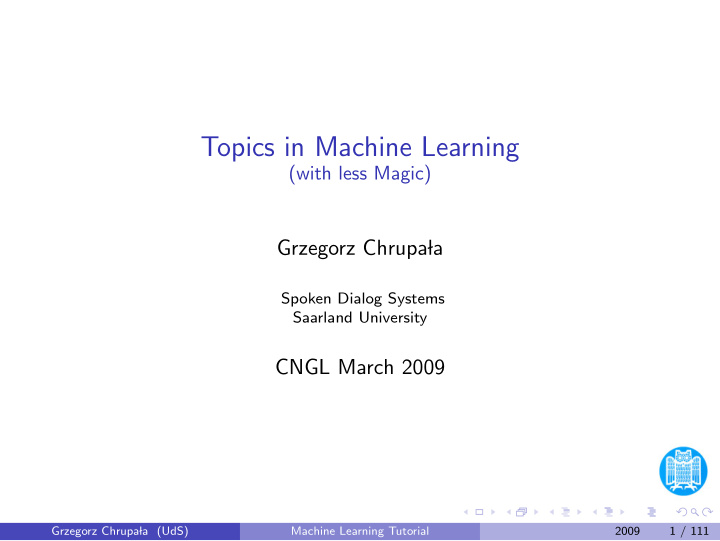 topics in machine learning