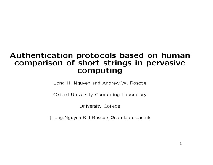 authentication protocols based on human comparison of